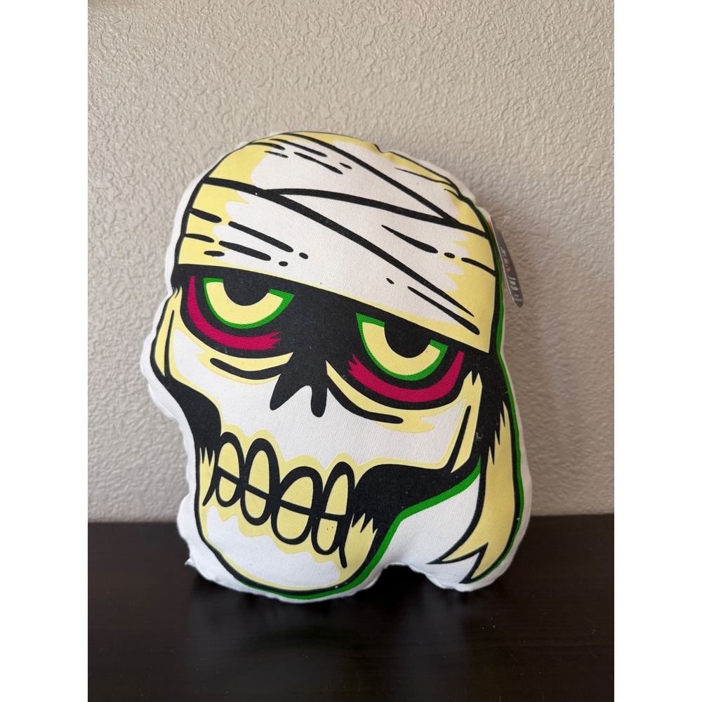 Hyde & Eek Halloween Mummy Skull Glow in the Dark Throw Pillow 14x11 Cotton